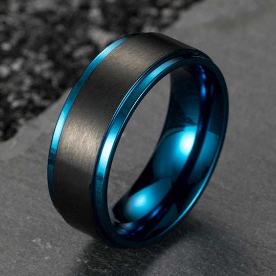 Personalized Mens Promise Ring 8mm Black Blue Titanium