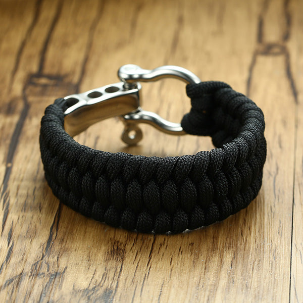 Engraved Paracord Survival Bracelet for Men Stainless Steel