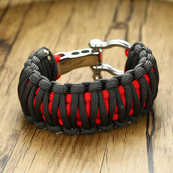 Engraved Paracord Survival Bracelet for Men Stainless Steel