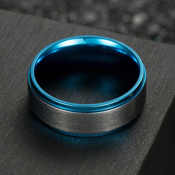 Personalized Mens Promise Ring 8mm Black Blue Titanium