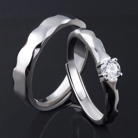 Matching Couples Promise Rings Sets with Engraving Adjustable Size