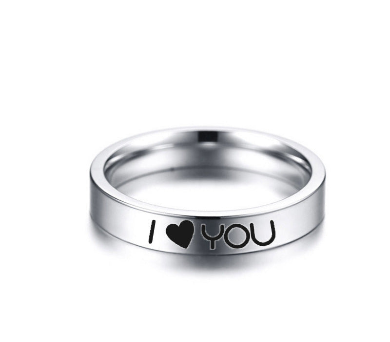 Engraved Titanium Promise Couples Rings Set for 2