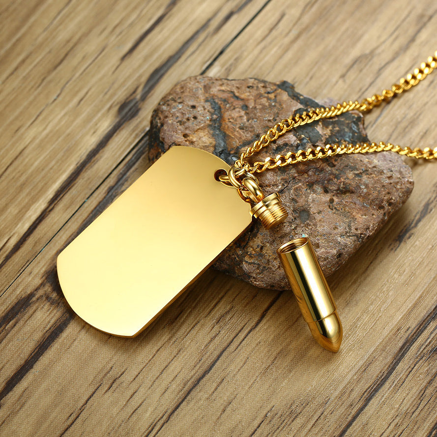 Army Nametag Bullet Urn Necklace: Engraved Soldier Memorial
