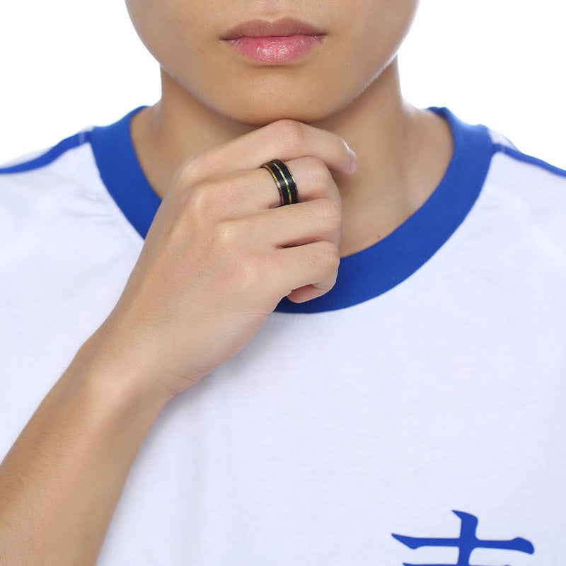 Engraved Matte Men Ring Black Titanium