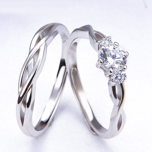 Expandable Matching Knots Silver Wedding Rings for 2