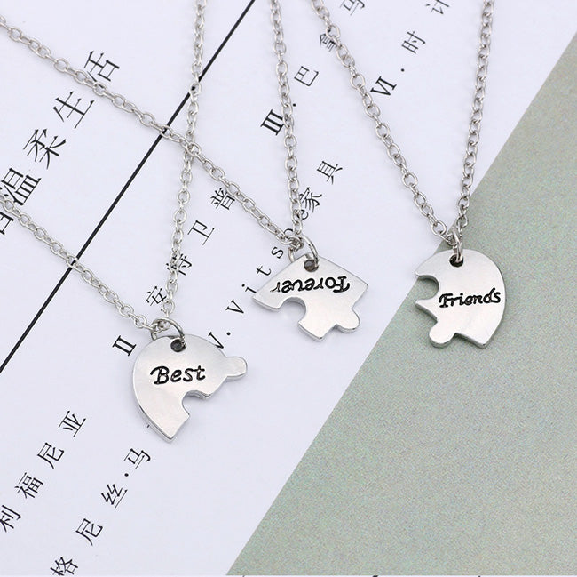 3 Best Friends Forever Puzzle Necklaces - Engraved Gift Set