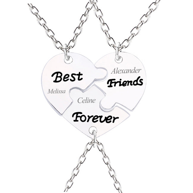 3 Best Friends Forever Puzzle Necklaces - Engraved Gift Set