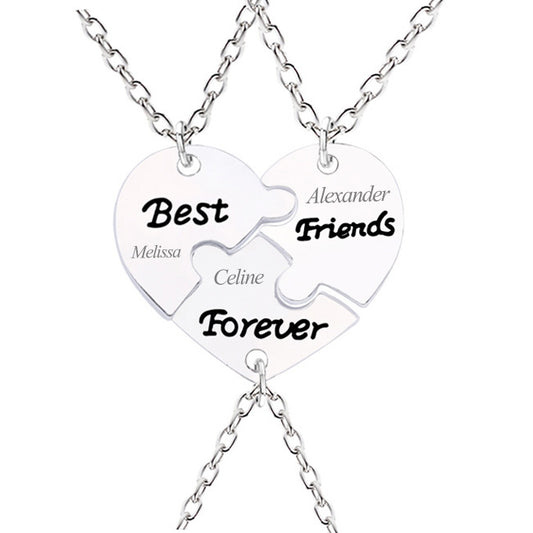 3 Best Friends Forever Puzzle Necklaces - Engraved Gift Set