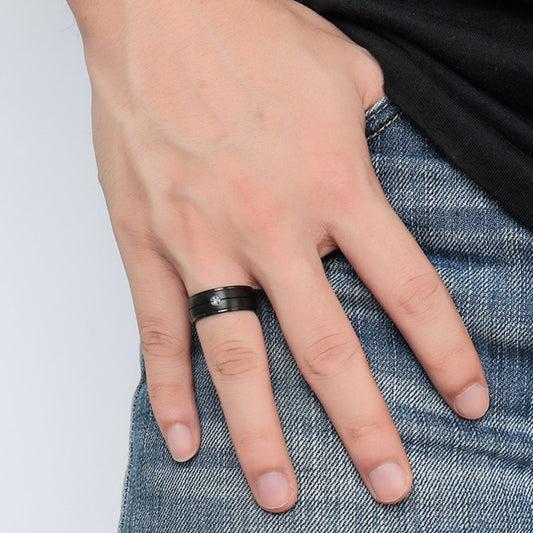 Black Ring Band for Men with Custom Names - Titanium - 8mm