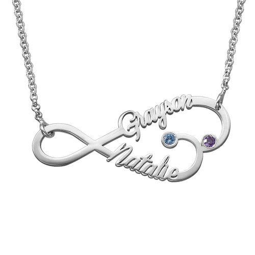 Infinity Birthstones Necklace with Names on It