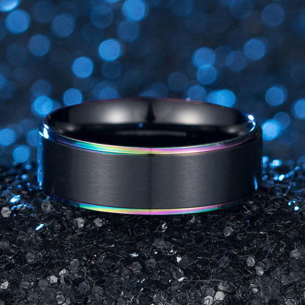 Personalized Black Wedding Band 7mm Polished Titanium