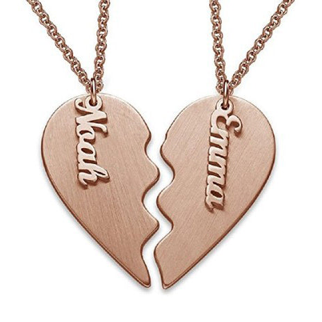 Personalized Split Heart Name Necklace Gold Plating