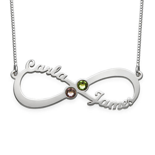 Birthstone Infinity Name Necklace Anniversary Gift for Her