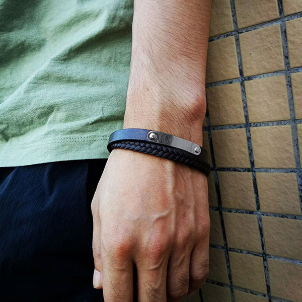 Customized Leather Wrap Mens Love Bracelet Brown