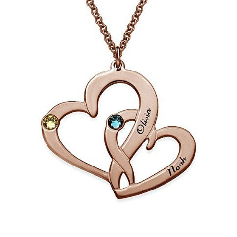 Birthstone Custom Names Connected Hearts Silver Pendant