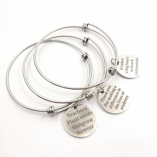 Adjustable Charm Bangle Bracelet Gift for Teacher