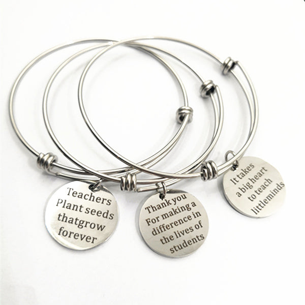 Adjustable Charm Bangle Bracelet Gift for Teacher