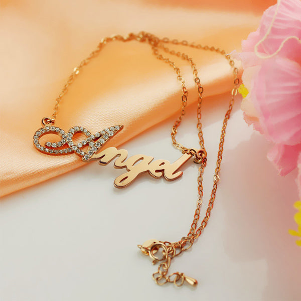 Name Necklace Gift for Her First Letter with Zircons