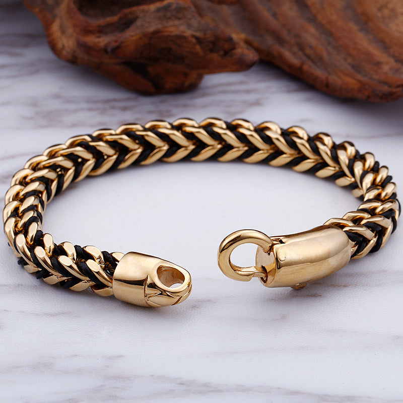 Personalized Braided Mens Bracelet with Gold Plating