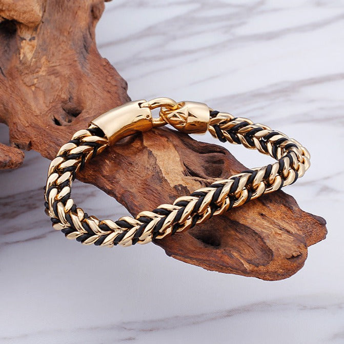 Personalized Braided Mens Bracelet with Gold Plating