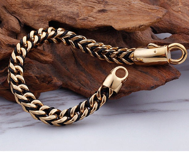 Personalized Braided Mens Bracelet with Gold Plating
