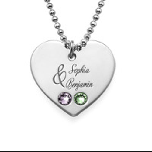 Birthstone Bestfriends Names Engraved Heart Pendant