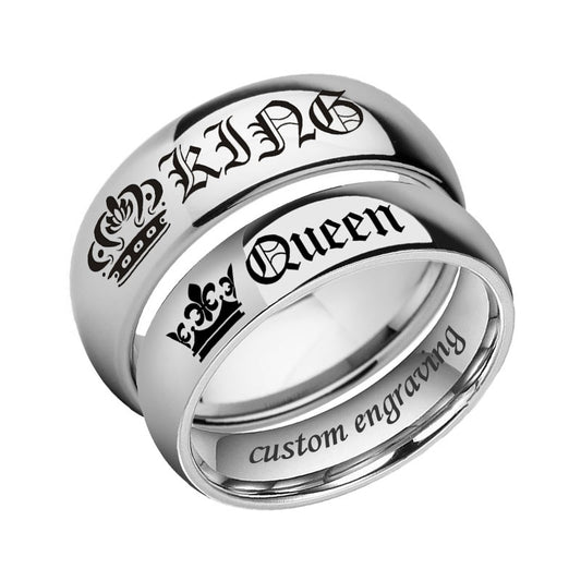 Engraved Her King His Queen Couples Rings Set