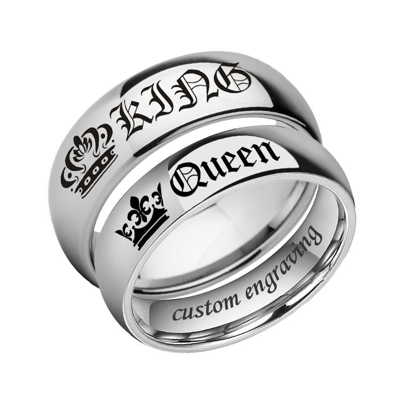Engraved Her King His Queen Couples Rings Set