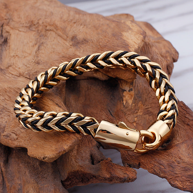 Personalized Braided Mens Bracelet with Gold Plating