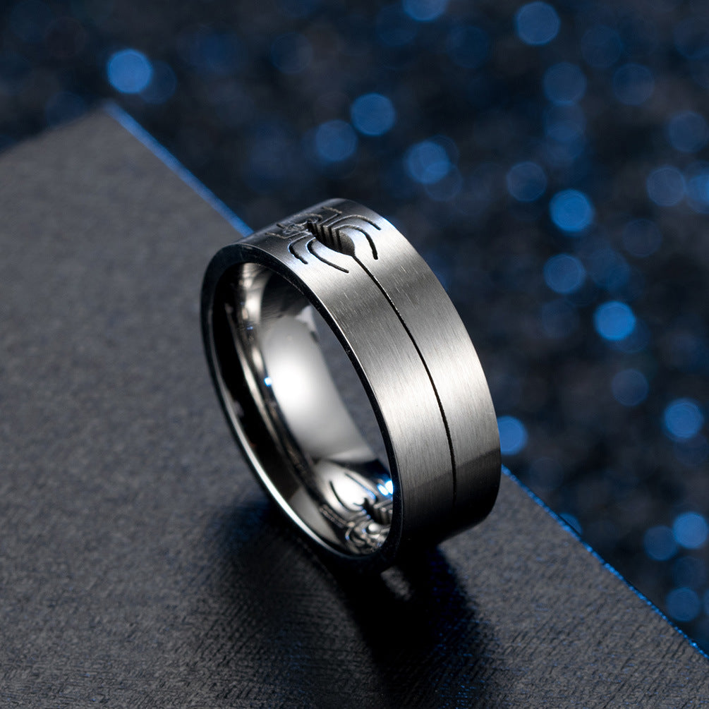 Engraved Spider Wedding Ring for Guys