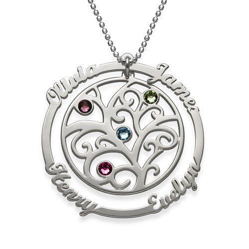 Birthstone Family Tree Custom Name Necklace