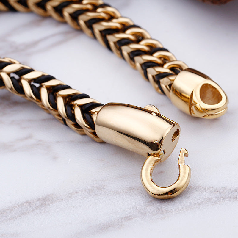 Personalized Braided Mens Bracelet with Gold Plating