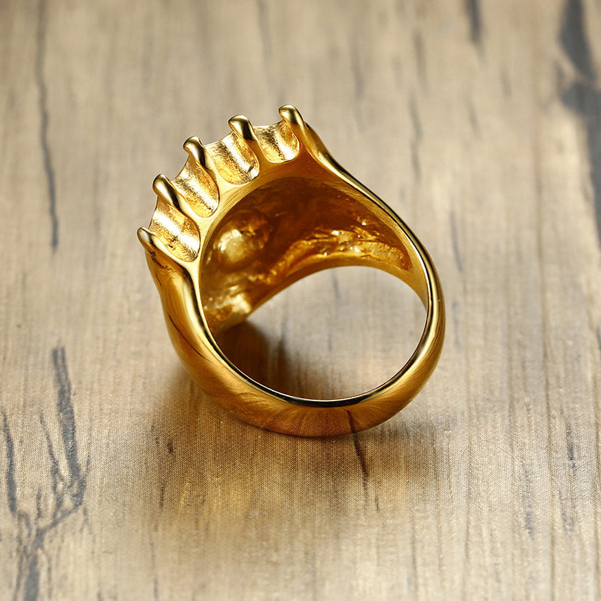 Engraved Lion Face Mens Ring Titanium
