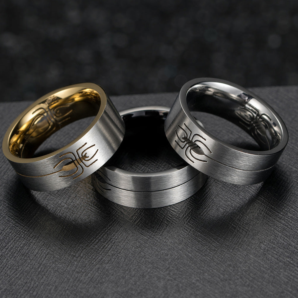 Engraved Spider Wedding Ring for Guys