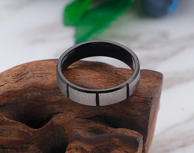 Custom Grooved Comfort Fit Mens Ring 6mm Steel