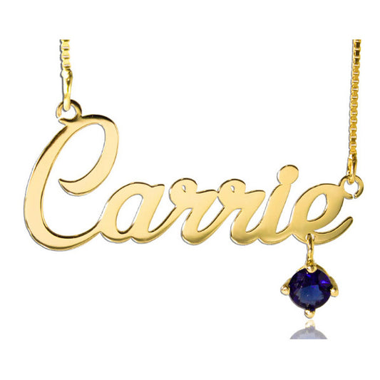 Personalized Carrie Birthstone Name Necklace
