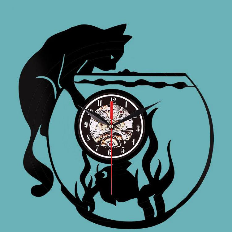Fish Tank LP Record Silent Wall Clock – Vintage & Aquatic Design