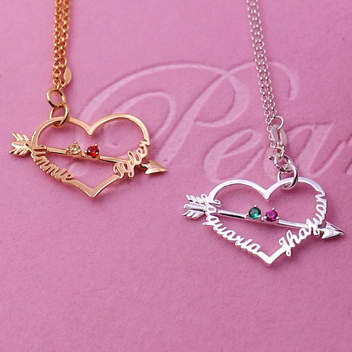 Heart Arrow Birthstone Name Necklace Sterling Silver