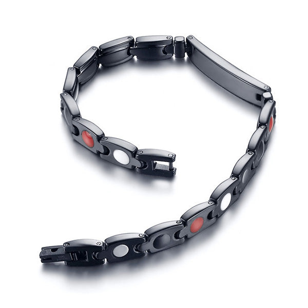 Mens Engraved Magnetic Bracelet Stainless Steel Black