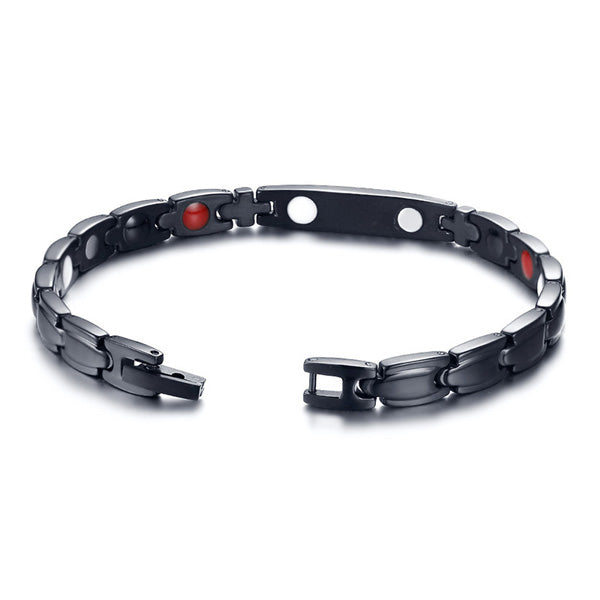 Mens Engraved Magnetic Bracelet Stainless Steel Black