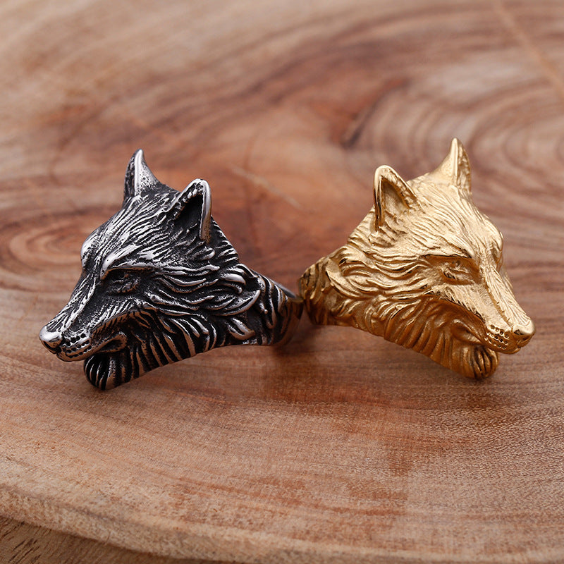 Custom Engraved Wolf Head Mens Ring Gift