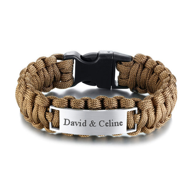 Personalized Mens Paracord Survival Bracelet Stainless Steel