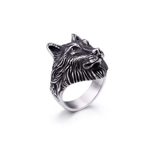 Custom Engraved Wolf Head Mens Ring Gift