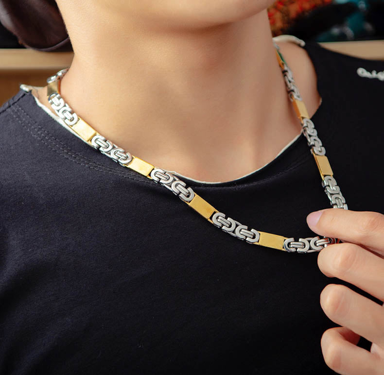Mens Byzantine Flat Chain Stainless Steel