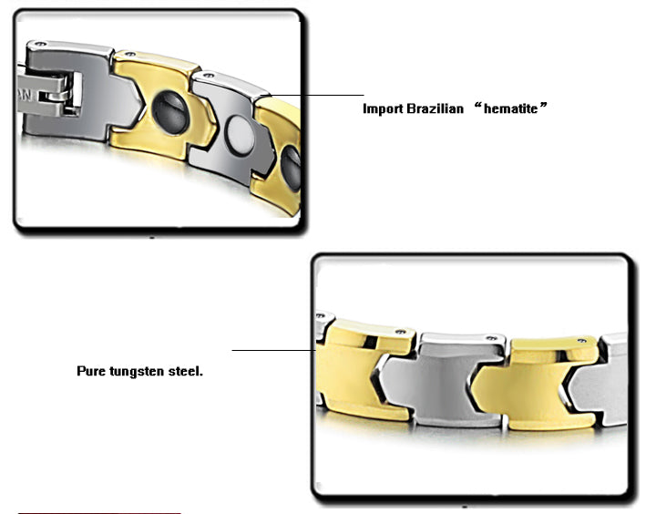 Gold Plated Tungsten Mens Sports Magnetic Bracelet
