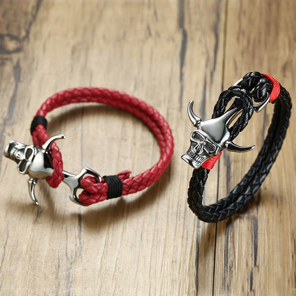 Personalized Monster Braided Leather Mens Bracelet