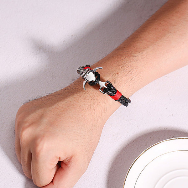 Personalized Monster Braided Leather Mens Bracelet
