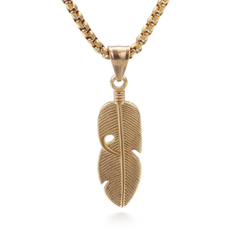 Engravable Vintage Feather Mens Pendant Necklace