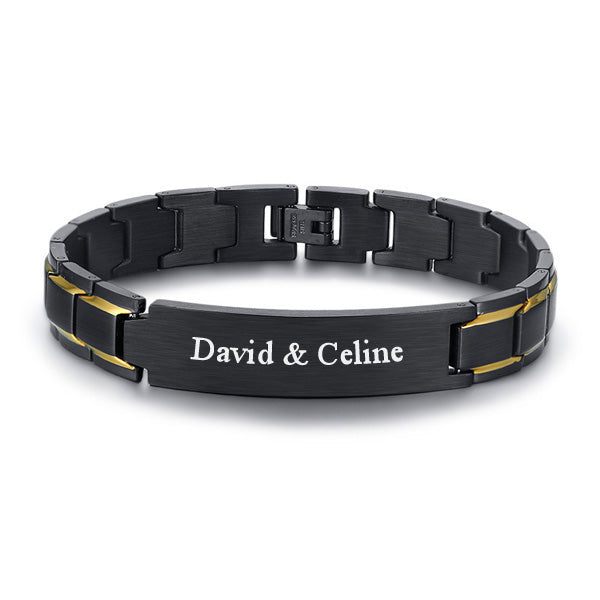 Engraved Mens Love Bracelet Gold Plated Black