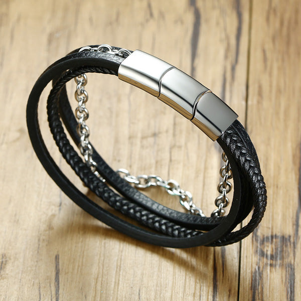 Engraved Mens Jewelry Wrap Bracelet Black